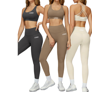 Ensemble de sport 2 pièces pour femme, taille haute, séchage rapide, haut de yoga à manches longues et col rond à bretelles spaghetti, léger, en Spandex/Nylon - Product Image 4