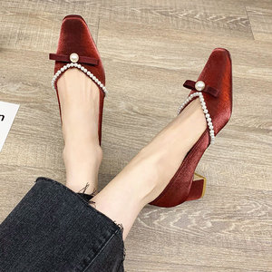 Zapatos de Tacón Medio con Punta Cuadrada y Boca Poco Profunda para Mujer, Tacón Grueso, Estilo Versátil, Nuevo Modelo - Product Image 3