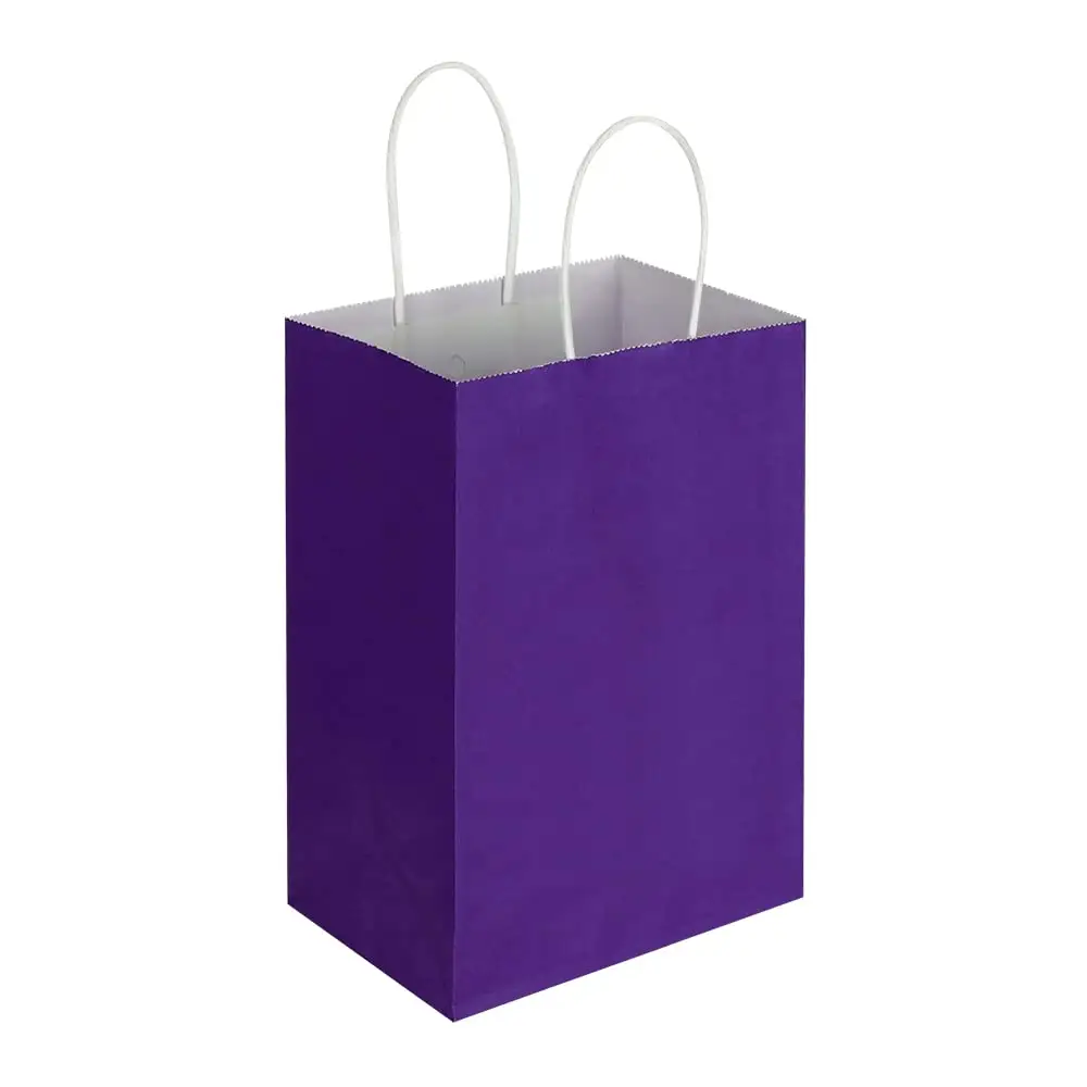 أعلى مبيعًا حقيبة تسوق قابلة لإعادة التدوير بمقبض ورق بنفسجي عبوة
