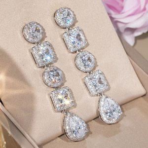 Orecchini Pendenti Geometrici con Zirconi per Donne, Eleganti Gioielli da Cerimonia e Festa - Product Image 3