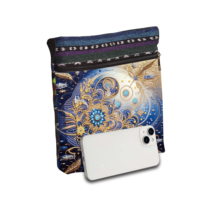 Sac bandoulière de peinture diamantée DIY, motif mandala doré, sac messager bleu marine avec double fermeture éclair et sangle réglable pour femme