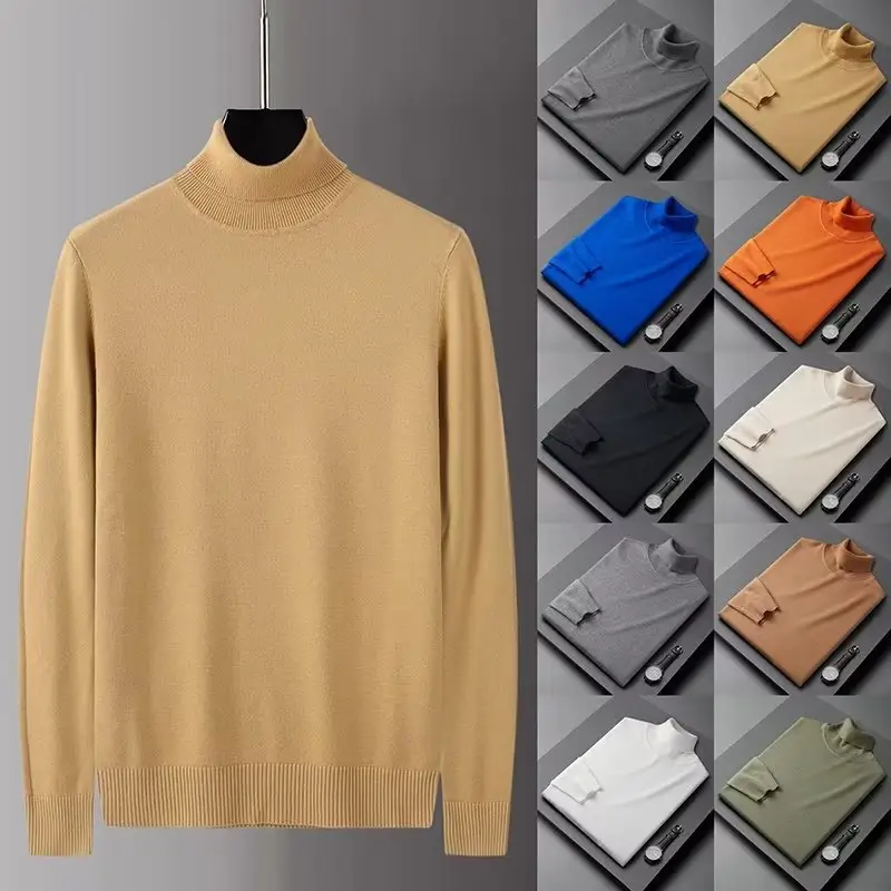 High neck knitted sweater men new high-quality warm slim autumn and winter all-match pullover inner bottoming shirt top