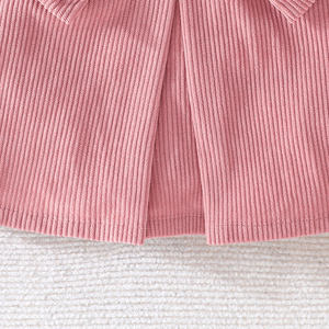 Girl 4-8 Years Casual Woolen Dress Set With Bows Pattern Fashion <b>Bubble</b> Sleeve Top and Pleated Skirt Two-Piece - Product Image 6