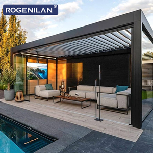 Gazebo Rogenilan de Aluminio <span class=keywords><strong>con</strong></span> Techo Rígido Impermeable y Color Personalizado, Pérgola Bioclimática Motorizada para Jardín - Product Image 6