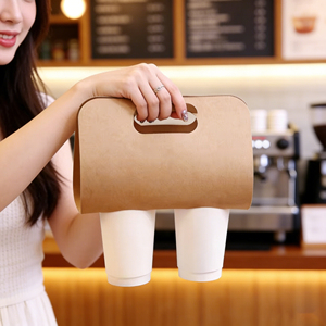 Wholesale Custom logo Recyclable <strong>Handy</strong> Handle 2/4 Cups Kraft Drink Carrier Packing Coffee Cups Craft Paper Cup <strong>Holder</strong> for Cafe - Product Image 3