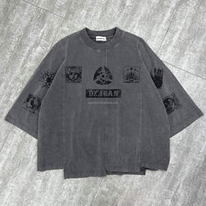 T-shirt en coton Streetwear lourd vintage personnalisé Boxy chemise d'impression d'épaule tombante Patchwork délavé à l'acide T-shirts surdimensionnés - Product Image 1