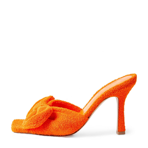 Scarpe Slip-On estive per donna <span class=keywords><strong>sandali</strong></span> con <span class=keywords><strong>tacco</strong></span> a fiocco arancione <span class=keywords><strong>sandali</strong></span> con punta quadrata pantofole Casual giornaliere - Product Image 1