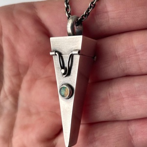 <b>Opal</b> Triangle Locket Pendant - Contemporary Design <b>Necklace</b> - Locket Urn or Memorial Jewelry - Product Image 3