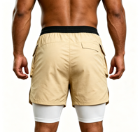 Pantalones Cortos Deportivos Reversibles 2 en 1 para Hombre, de Poliéster y Elastano, con Logotipo Personalizado OEM, Tallas Grandes, con Costuras Planas, Ecológicos, para Fisicoculturismo, Gimnasio y Running