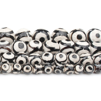 Perles DZI en Agate Tibétaine Facettées Rondes en Pierre Semi-Précieuse 4mm-12mm, Fil de 38cm pour Bijoux DIY Bracelet Collier Boucles d'Oreilles