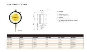 مؤشر قياس دقيق من أسيمتو بقطر ساق 8 مم، مؤشر قياس AGD2 من 0-10 مم مع مؤشر عداد - Product Image 4