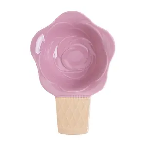 Estick colorato e carino in ceramica Dessert gelato in porcellana ciotola alta per insalata per uso quotidiano con forma di petalo