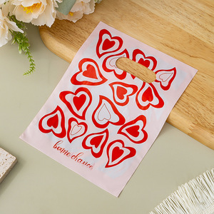 Bolsas de Plástico Rosa con Lazo y Estampado HOYO, Bolsas con Asa Troquelada con Decoración de Corazón para Tiendas Minoristas y Boutiques - Product Image 2