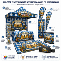 Ensemble de stand de salon professionnel avec toit rétractable imperméable imprimé UV, structure en aluminium, tissu Oxford, housse de table, drapeaux et bannières