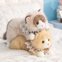 Peluche chat Ragdoll réaliste à col en dentelle et fourrure longue, jouet en peluche chaton moelleux pour décoration de canapé à la maison, cadeau d'anniversaire pour filles