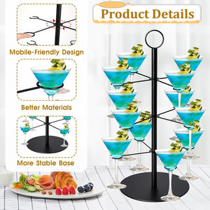 鸡尾酒树架3层旋转12葡萄酒鸡尾酒架，婚礼派对酒吧活动黑色金属香槟塔展示 - Product Image 4