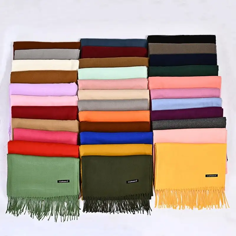Wholesale Solid Brushed Custom Logo Cozy Warm Women Winter Cashmere Shawl Scarves Scarf for women