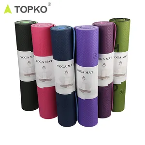Alfombra de yoga TOPKO personalizada logotipo fitness antideslizante 6-8mm doble color TPE esterilla de yoga ecológica para la mayoría de las personas