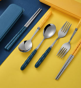 Peralatan berkemah baja tahan karat portabel, sendok garpu sumpit Set peralatan makan perjalanan dengan kotak - Product Image 5