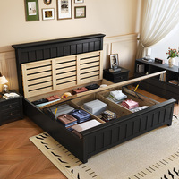 Lit simple et moderne en bois massif Options de rangement simple et double pour la chambre à coucher King et Queen de la maison Lit de mariage