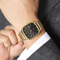 Montre à quartz de luxe pour homme SKMEI 2551, bracelet en acier inoxydable, résistance à l'eau 3BAR, boîtier carré, design élégant à aiguilles analogiques