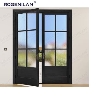 Rogenilan Porte en verre en treillis français à cadre en aluminium noir de taille personnalisée Portes pivotantes intérieures et extérieures à cloison insonorisée - Product Image 3