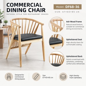 Silla de Comedor Comercial Moderna de Mediados de Siglo con Respaldo de Madera de Fresno y Cojín de Cuero Negro para Restaurante, Envío DDP a EE. UU. - Product Image 3