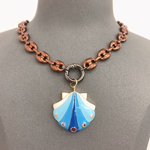 Collar metálico con colgante de Nariz de cerdo para mujer y niña, cadena con colgante de concha esmaltada, estilo cubano, para diario, promoción de BD-L1612 - Product Image 4