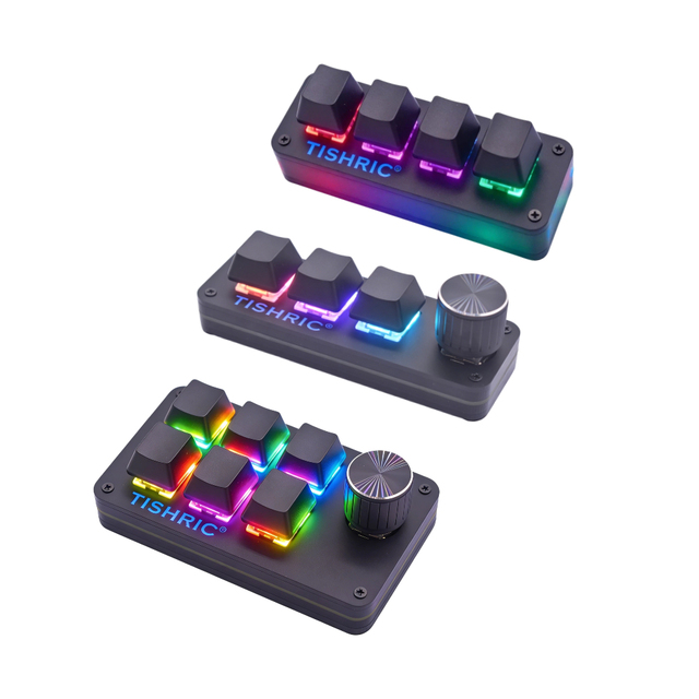 TISHRIC RGB Mini Keyboard 3/6 Keys 1 Knob Full Key Custom Macro Keypad USB DIY Mechanical Keyboard Hot Swap for Game Photoshop