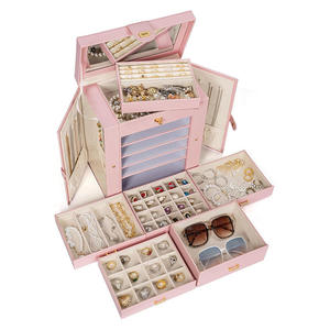 Boîtes à bijoux de voyage roses en bois pour filles, grand format, avec logo personnalisé, vente en gros d'usine, organisateurs de colliers, Caixa de joias - Product Image 3