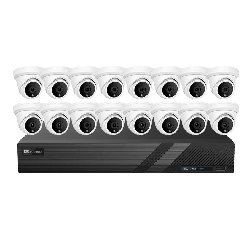 Kits de cámara domo de 16 canales, cámara IP POE 4K, torreta, 8mp, 1 unidad, 16 canales, 4K, NVR, plug & play Guard, visor, App IP66, impermeable