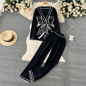 Women's Casual Winter Sweater <b>Set</b> Full Sleeve Color Blocking Knitwear Wholesale Two Piece Clothing - Product Image 5