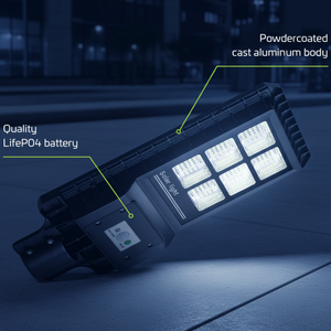 Lampadaire solaire intégré ECO 1000W avec LED SMD, batterie, capteur jour/nuit, IP65, température de couleur 6000K, homologué CE - Product Image 1