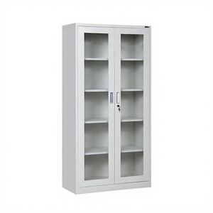 Meuble de bureau : Armoire de classement métallique réglable avec 2 portes vitrées, verrouillable, grande capacité de rangement, idéal pour bibliothèque et salle de sport - Product Image 1