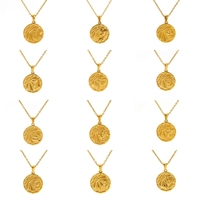 Lincy rétro Tarot 12 signe du zodiaque pendentif collier en acier inoxydable plaqué or Unique soleil 20mm pièce collier à breloques pour les filles