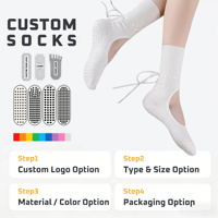 Chaussettes de sol antidérapantes mi-mollet à bout ouvert avec cordon de serrage et ruban, nouvelle collection, pour Pilates, danse et fitness, avec grip en silicone