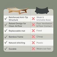 Lit grattoir pour chat avec hamac surélevé pour chats d'intérieur, coussin en sisal naturel remplaçable avec cadre en bambou antidérapant et stable