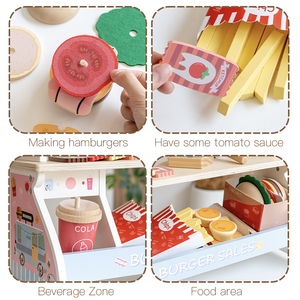 Ensemble de <span class=keywords><strong>jeu</strong></span> de cuisine en bois pour enfants, <span class=keywords><strong>jeu</strong></span> d'imitation pour filles, boutique de restauration rapide danoise, jouet pour enfants, boutique de hamburgers et de poulet frit - Product Image 4