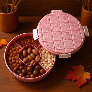 Round Plastic Candy Box With Compartments Pink Wedding Snack Container Covered Fruit Tray For Home Use - Product Image 3