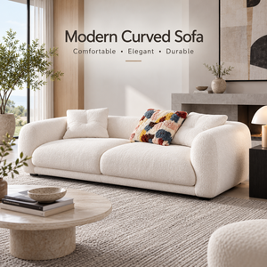 Sofá Moderno VB de Tela Texturizada Curvada con Estructura de Madera Sólida, Cojines de Espuma de Alta Densidad, Muebles Contemporáneos para Sala de Estar - Product Image 2