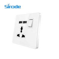Interrupteurs muraux en acrylique noir de la série Sirode T1, norme britannique, modernes, 3 broches, prise murale intelligente avec USB, électrique