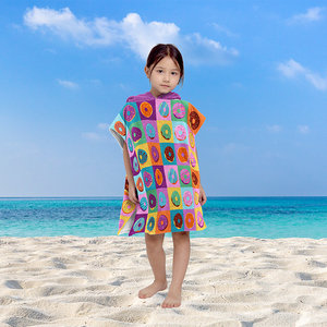 Serviette de plage à capuche pour enfants avec bouton, poncho portable à séchage rapide imprimé gâteau glacé mignon, vente en gros 2025 - Product Image 6