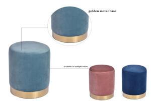 Pouf ottoman en tissu velours CARLFORD avec décoration dorée, tabouret de lit, repose-pieds, meubles pour salon, meubles de salon - Product Image 2