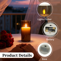 Ensemble de 3 bougies LED sans flamme à effet vacillant en verre véritable avec coque en paraffine, alimentées par piles 3D, décoration de Noël pour la maison