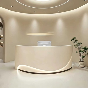 Minimalist Curved <b>Reception</b> Desk, Painted Front Desk, Cash Register <b>Counter</b> for Beauty Salon, Hair Salon & Clothing Store - Product Image 3