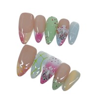 Nouveaux faux ongles 3D sculptés en forme d'amande, faits à la main, prêts à poser, vente en gros, motifs lignes dégradées Jiang et pois.