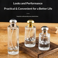 Flacon de parfum cylindrique en verre transparent 50 ml avec bouchon doré, vaporisateur à fine brume, rechargeable, format voyage, contenant cosmétique