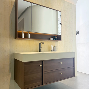 Mueble de Baño Moderno de <span class=keywords><strong>Madera</strong></span> Resistente al Agua con Espejo Incluido, Montado en la Pared <span class=keywords><strong>para</strong></span> Uso en Hoteles y Villas - Product Image 1