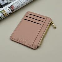 Porte-cartes de crédit fin en cuir PU avec fermeture éclair latérale, pochette à monnaie zippée, portefeuille multi-fentes pour cartes d'identité, pour hommes et femmes, voyage et affaires
