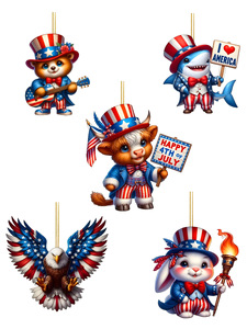 Ensemble de 5 pendentifs artisanaux écologiques à thème de la fête de l'Indépendance américaine, best-seller, avec des animaux de dessin animé en <span class=keywords><strong>2D</strong></span> - Product Image 2